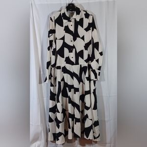 Collection Cezele NWT Womens Large Dress Maxi Geometric Black Ivory Relaxed Fit